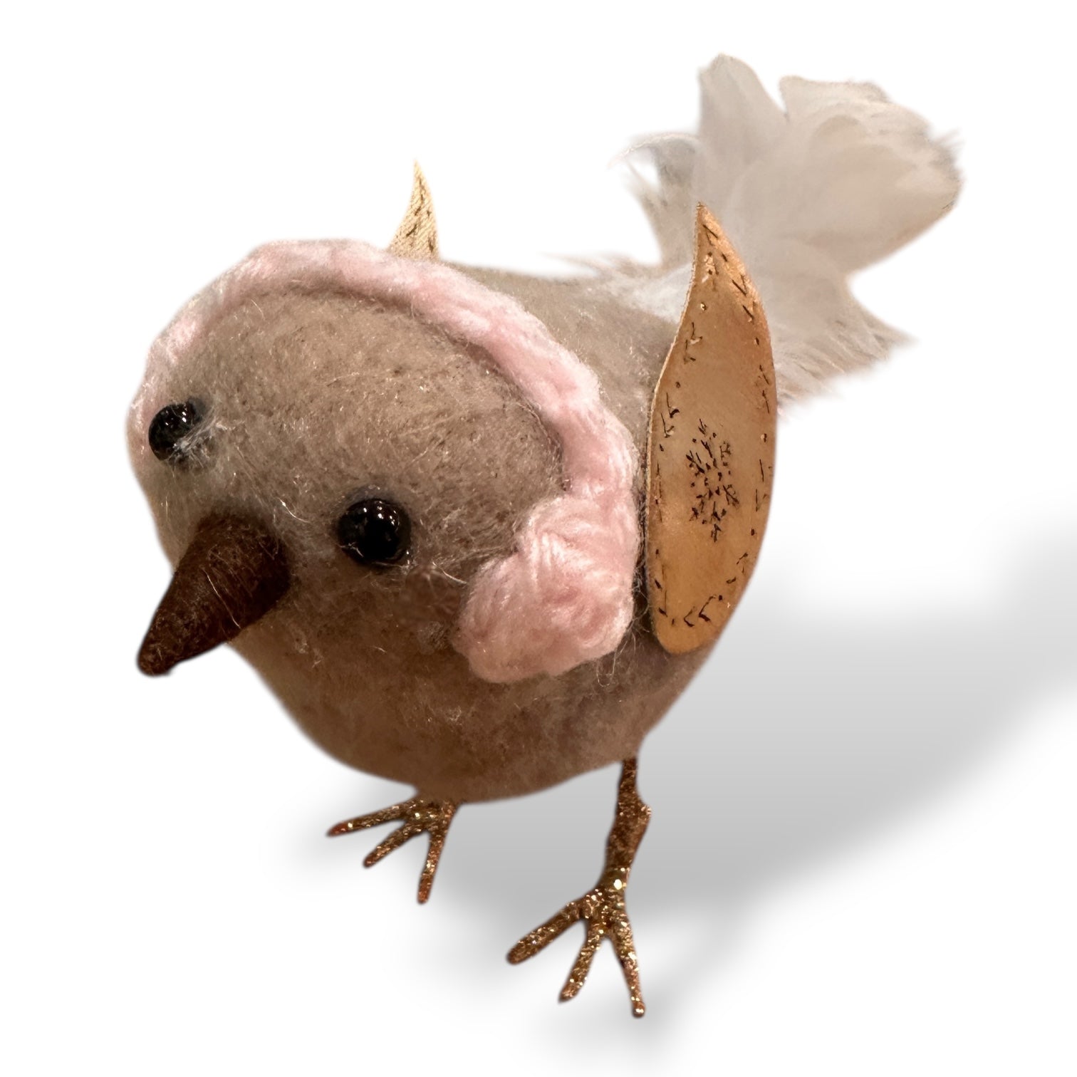 Winter Wool and Feather Bird Ornament - 5-in - Mellow Monkey