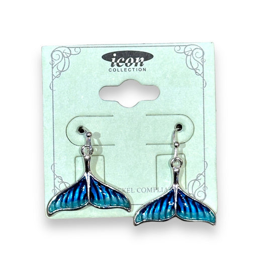 Blue Inlay Whale Tail Mermaid Tail Earrings - Mellow Monkey