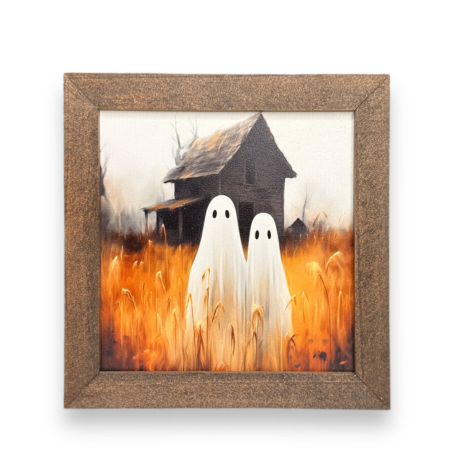 Ghost Pair In A Field With Haunted Barn - Framed Print - 7-in - Mellow Monkey