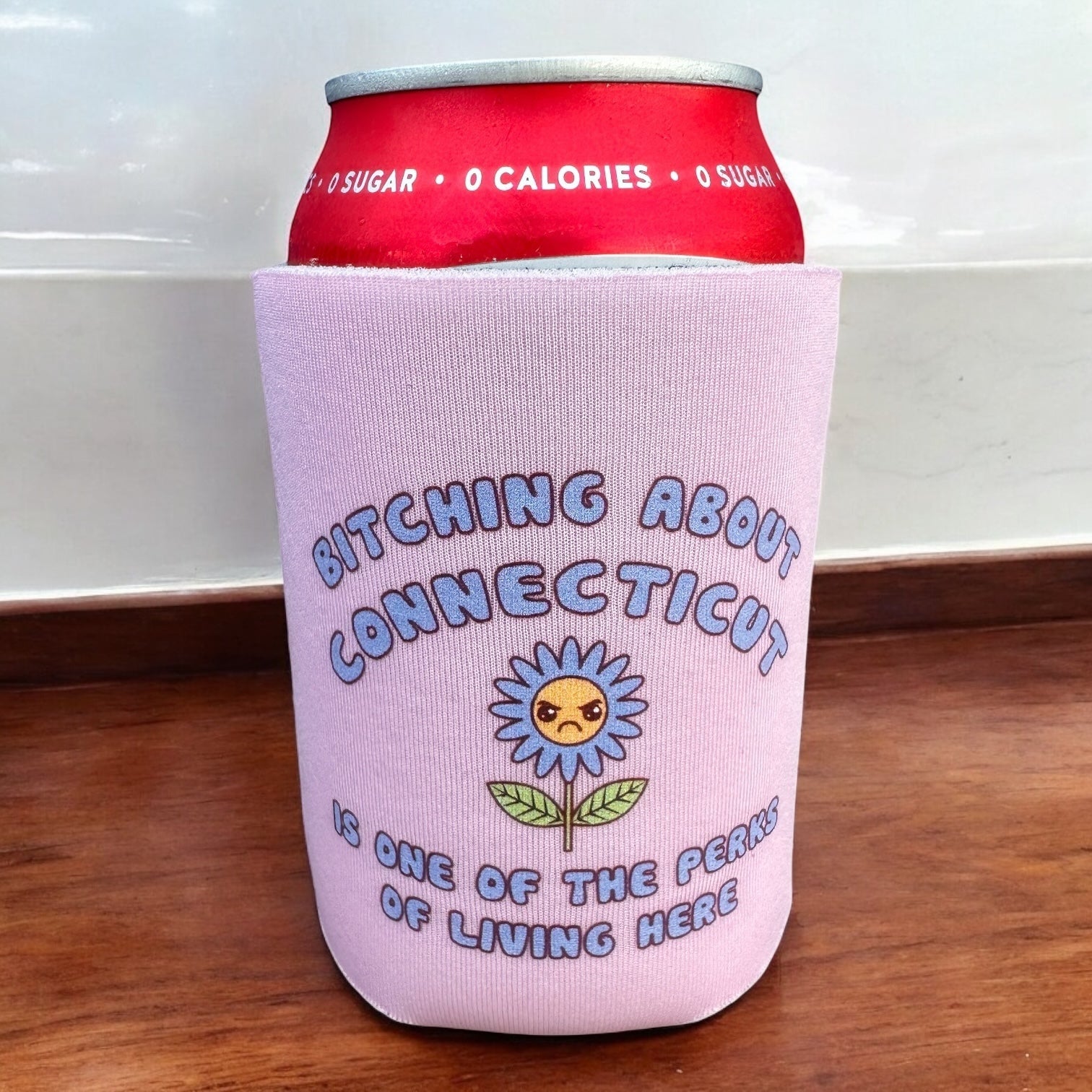 Bitching About Connecticut is One of the Perks - Can Cooler - Pale Pink - Mellow Monkey