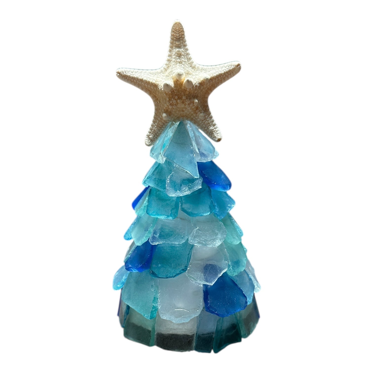 Sea Glass Christmas Tree Real Starfish with Lights - 6 In. - Ocean with Cobalt - Mellow Monkey