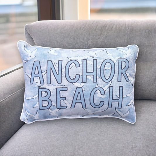 Anchor Beach - Seagulls Print Pillow with Natural Piping - 19-inch - Mellow Monkey