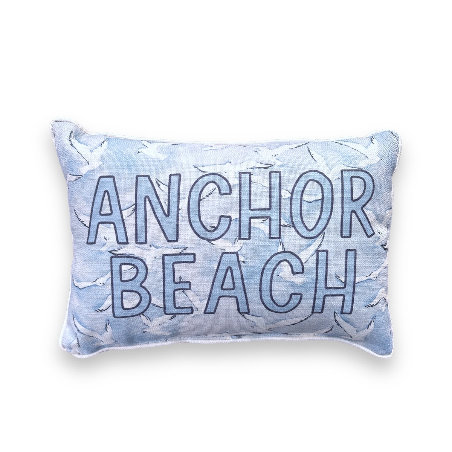 Anchor Beach - Seagulls Print Pillow with Natural Piping - 19-inch - Mellow Monkey