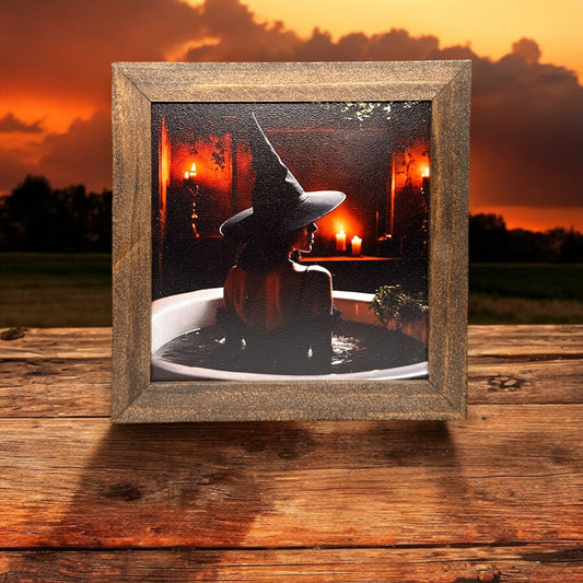 Witch In A Bath Tub Facing Away - Framed Print - 7-in