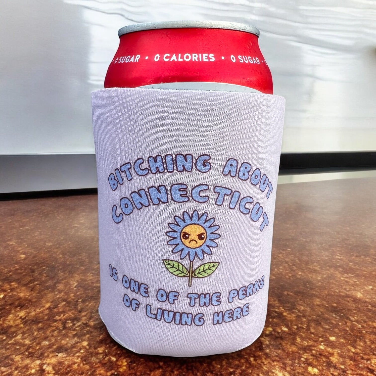 Bitching About Connecticut is One of the Perks - Can Cooler - Lilac - Mellow Monkey