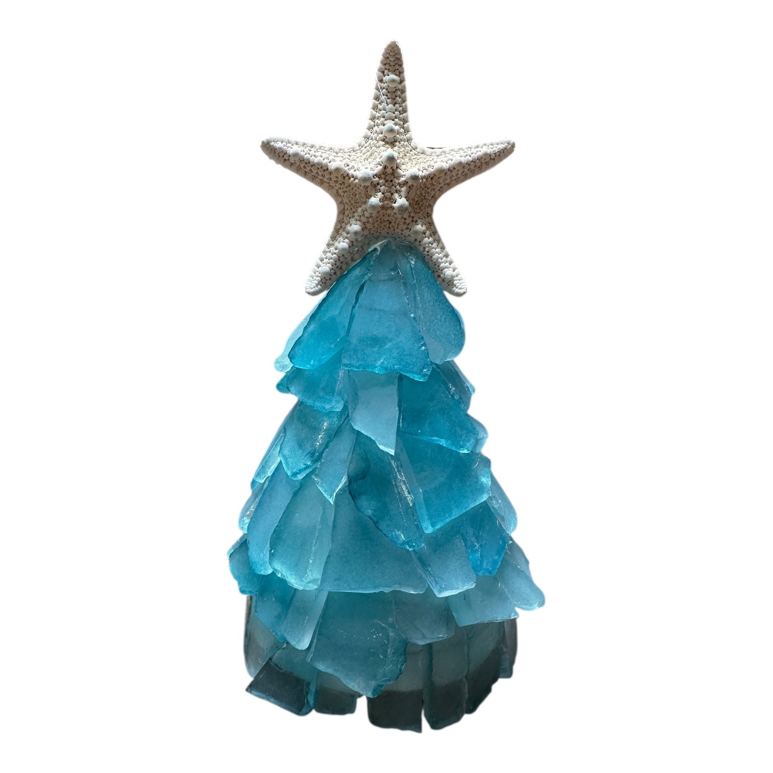 Sea Glass Christmas Tree Real Starfish with Lights - 6 In. - Teal/Aqua - Mellow Monkey
