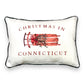 Christmas In Connecticut - Sled Print Throw Pillow with Evergreen Piping - 19-inch - Mellow Monkey