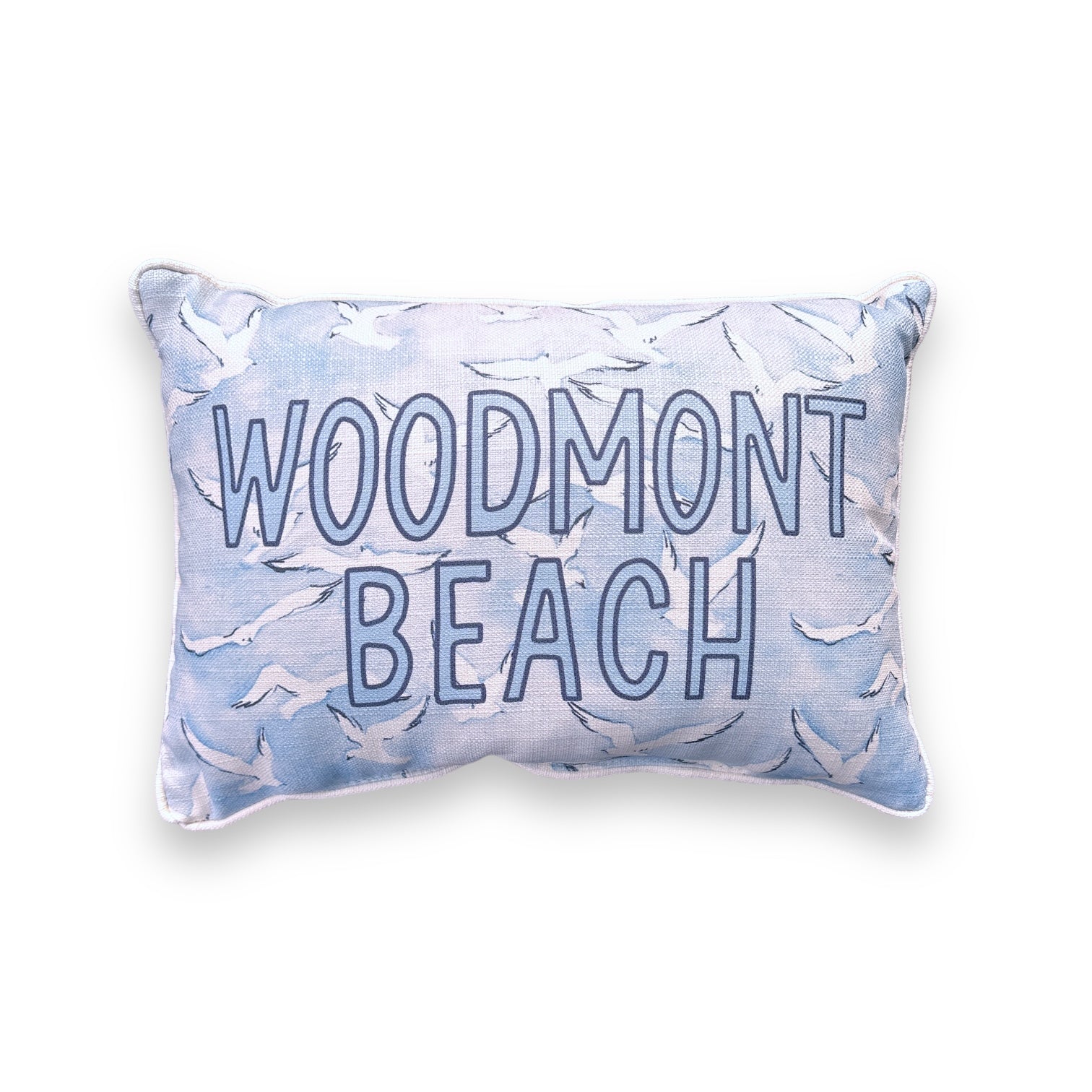 Woodmont Beach - Seagulls Print Pillow with Natural Piping - 19-inch - Mellow Monkey