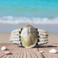 Bead and Wire Cuff Bracelet with Oval River Clam - Natural - Mellow Monkey