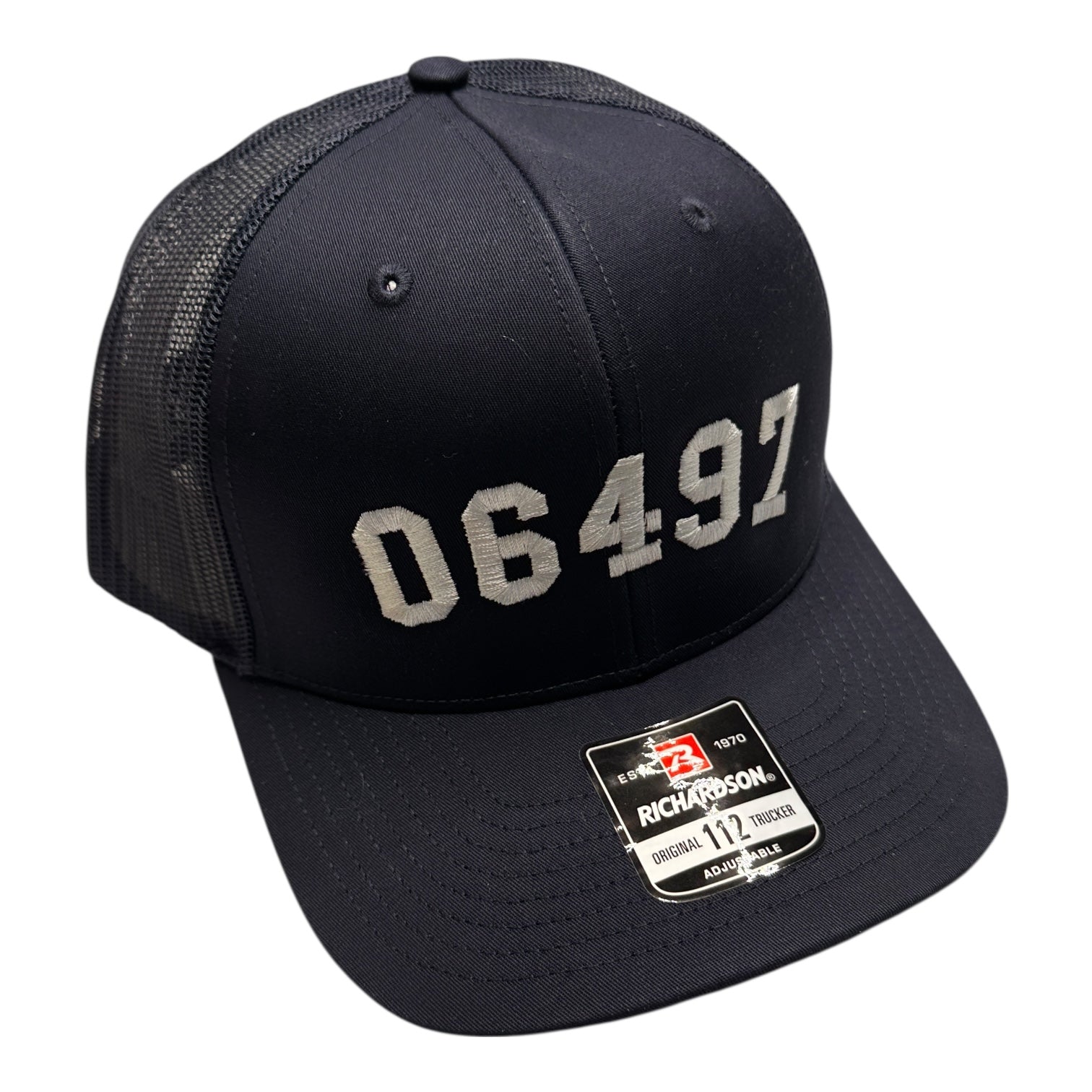 06497 Stratford Zip Code Trucker Hat NAVY - 100% Benefits Lordship School PTA - Mellow Monkey