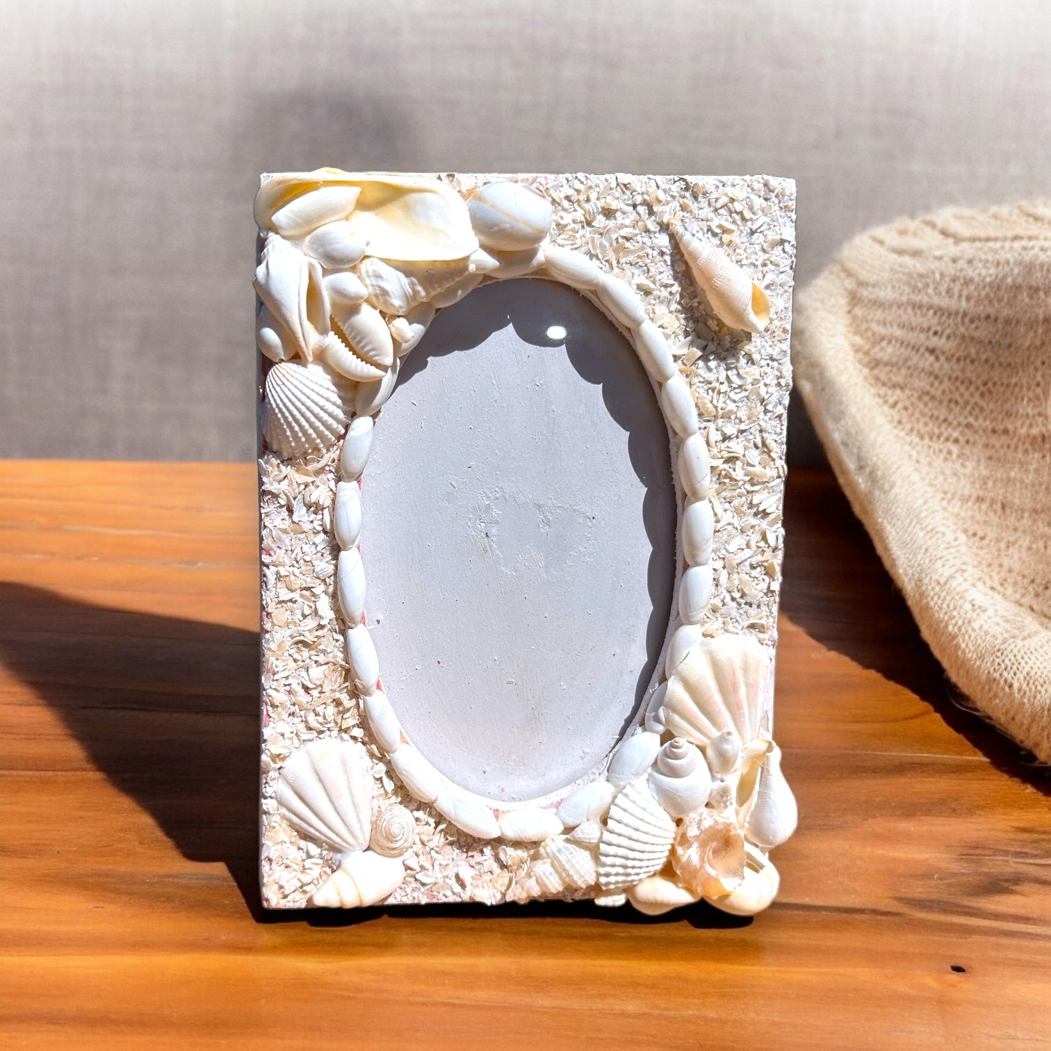 Genuine White Seashell Picture Frame -  For 4x6 Photo - Mellow Monkey