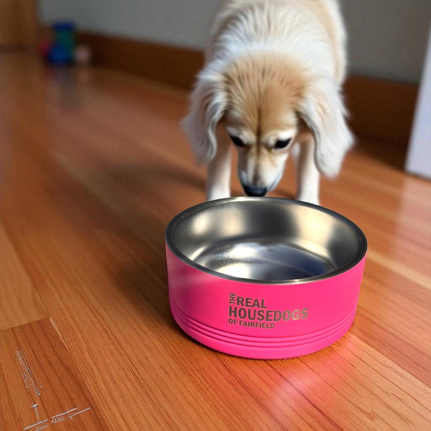 The Real Housedogs of Fairfield- Pet Food Bowl - Pink - 32 oz. - Mellow Monkey