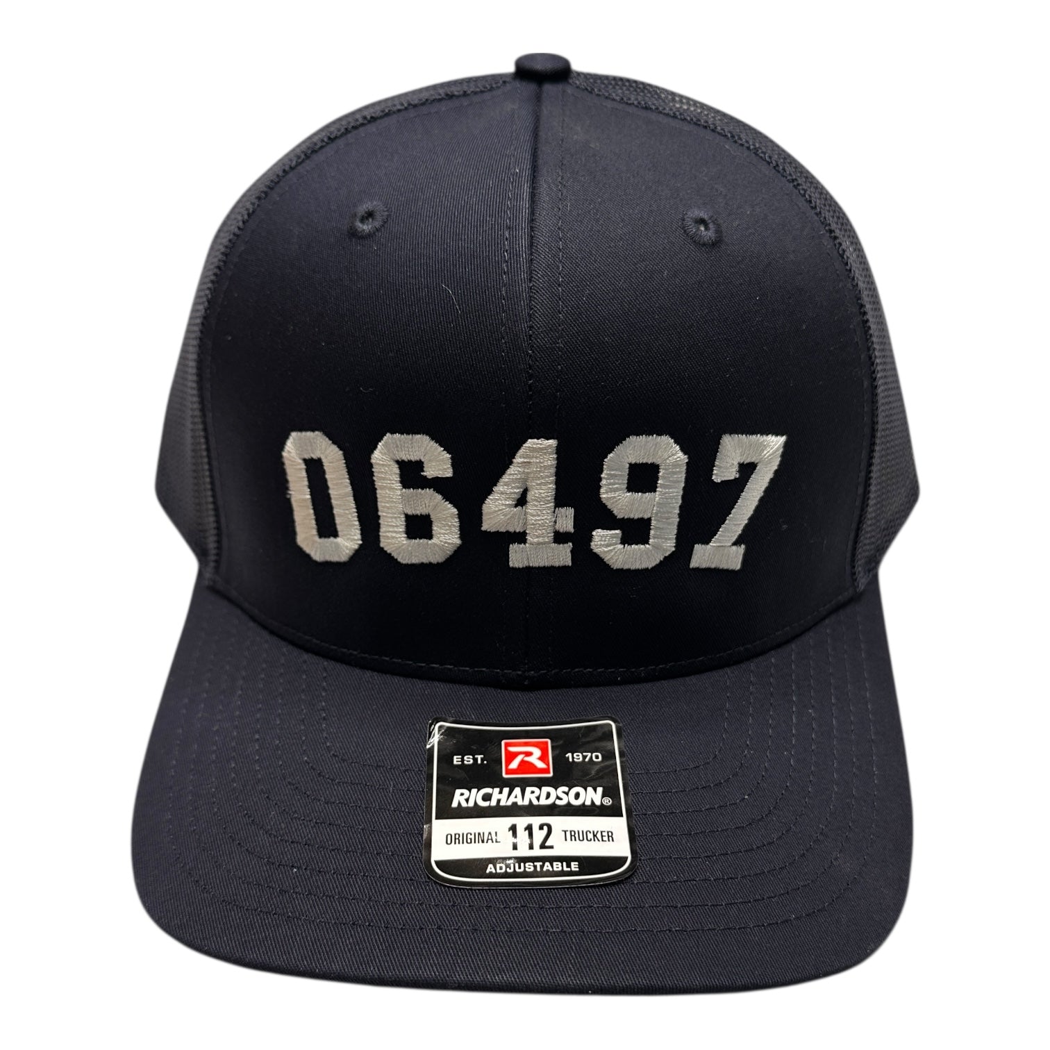 06497 Stratford Zip Code Trucker Hat NAVY - 100% Benefits Lordship School PTA - Mellow Monkey