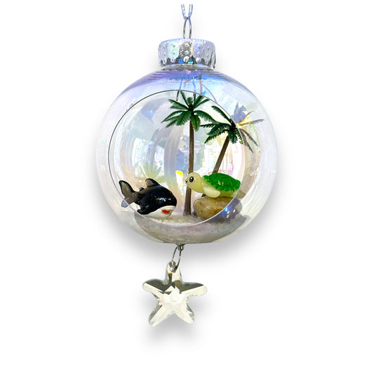 Shark and Turtle on Beach Ornament with Magnetic Crystal - 7-in - Mellow Monkey