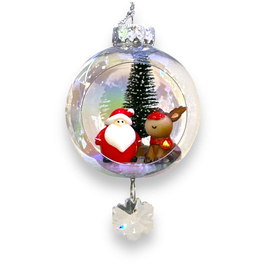Santa & Rudolph Ornament with Magnetic Crystal - 7-in - Mellow Monkey