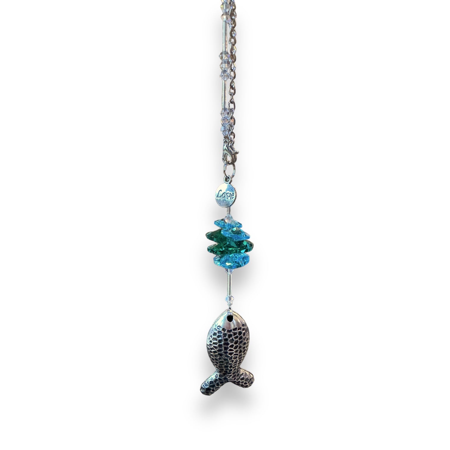 Fish Live Hammered Metal with Turquoise and Green Crystals - Suncatcher - Mellow Monkey