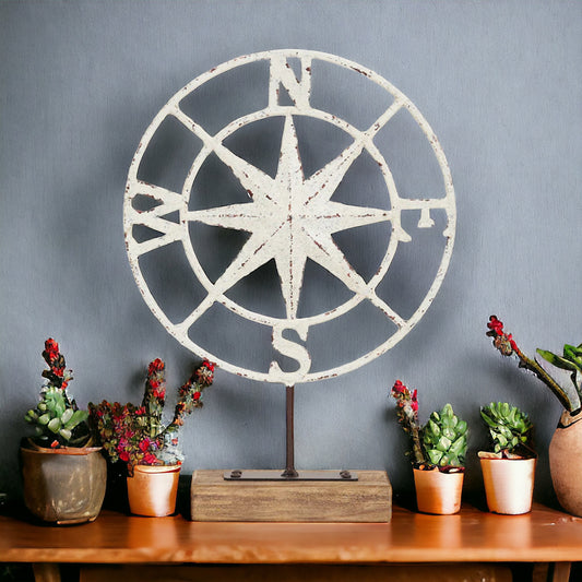 Antiqued Tabletop Compass Rose Weathervane - 14-in - Mellow Monkey