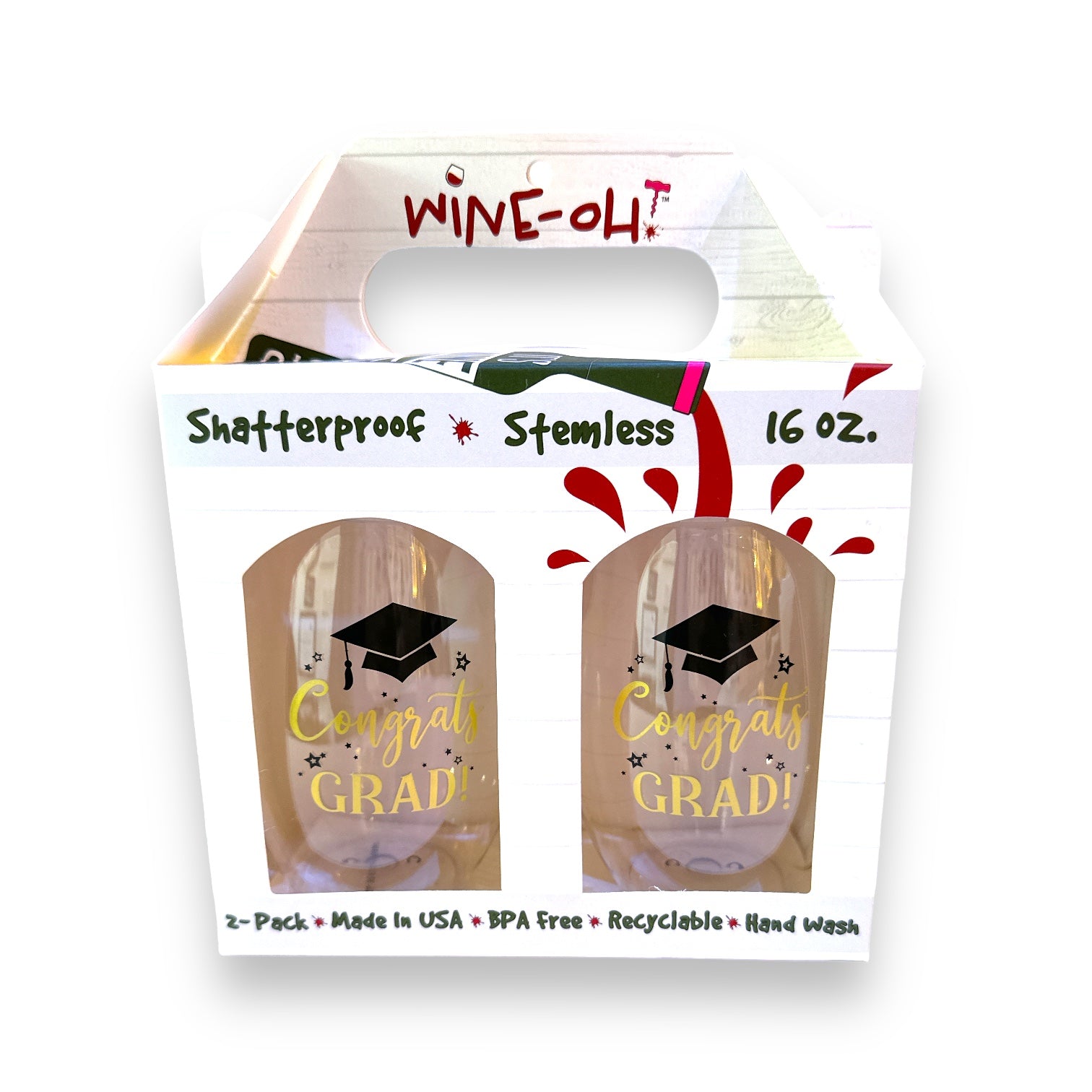 Congrats Grad! - Shatterproof Stemless Wine Glass - 2-pk - Mellow Monkey