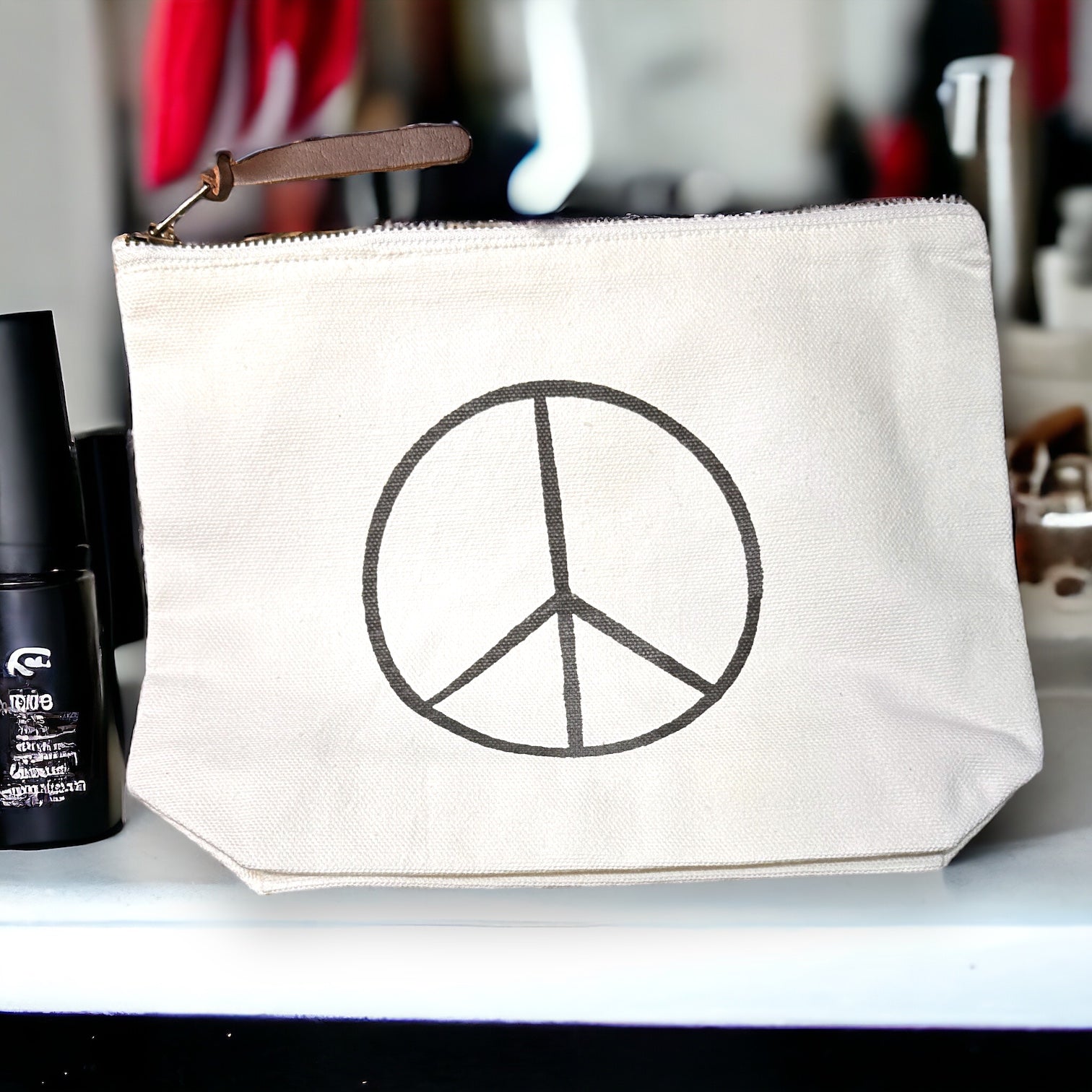 Peace Sign - Cotton Zippered Makeup Pouch Cosmetic Bag - 9-in - Mellow Monkey