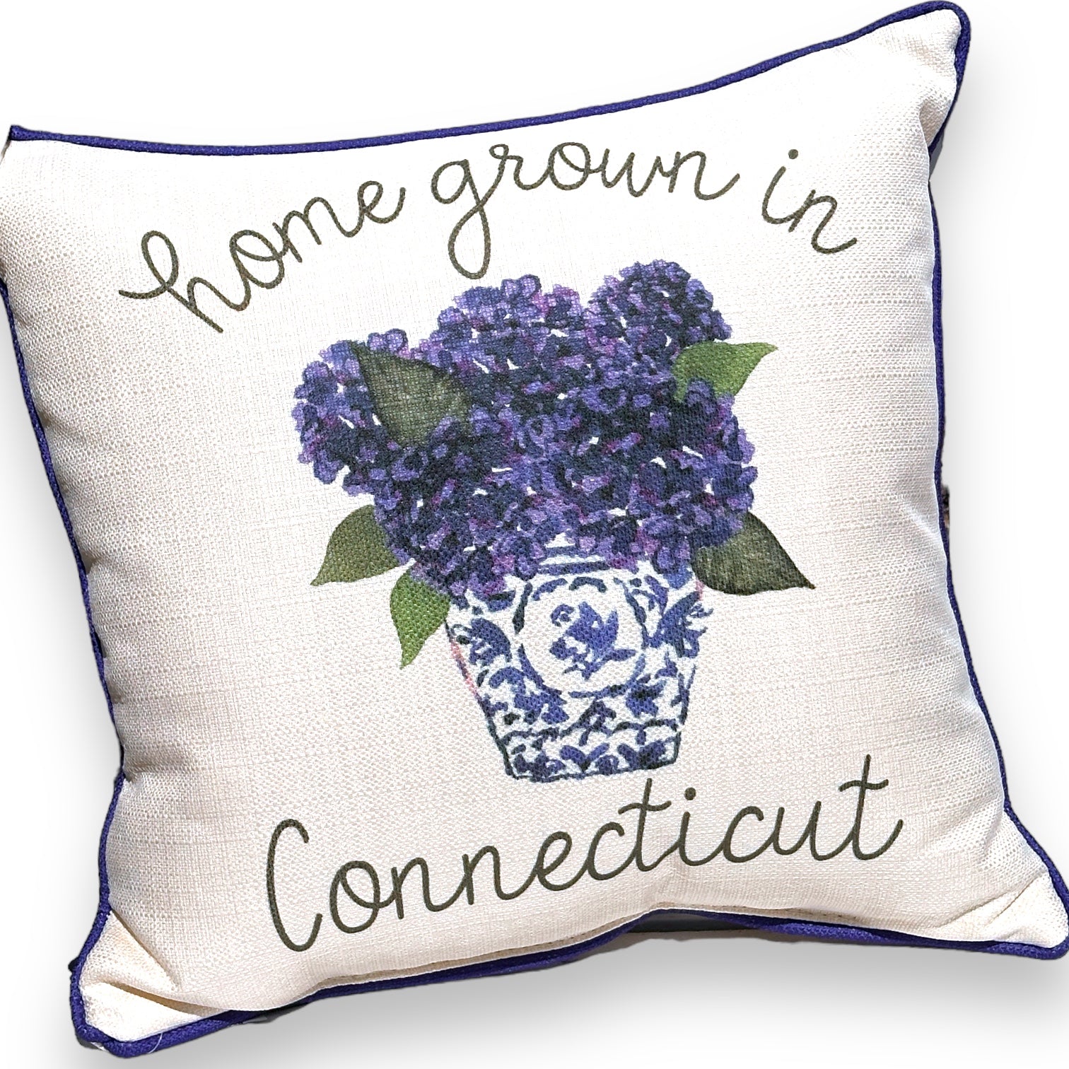 Home Grown in Connecticut - Blue Hydrangea Pillow - Mellow Monkey