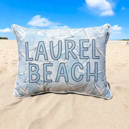 Laurel Beach - Seagulls Print Pillow with Natural Piping - 19-inch - Mellow Monkey