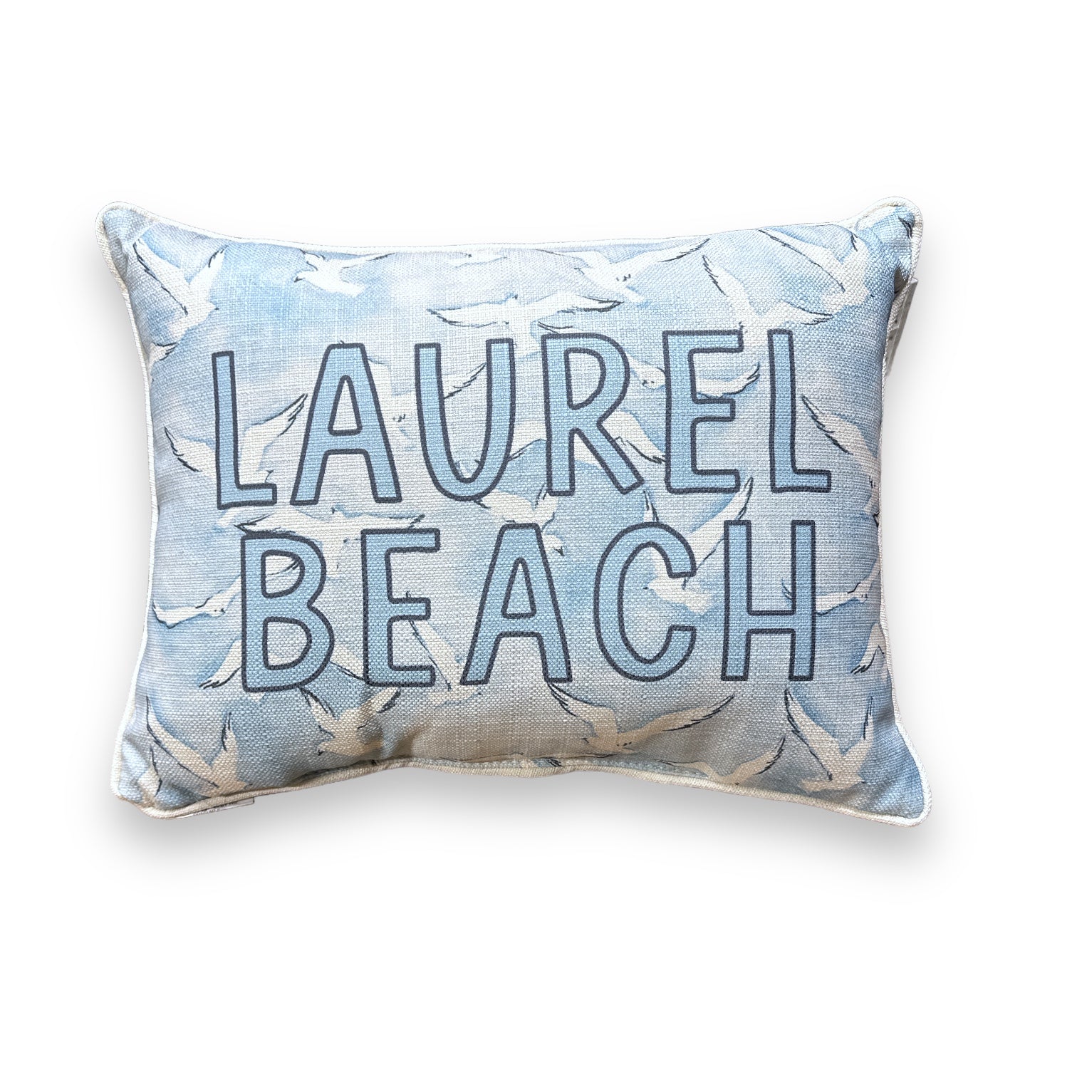 Laurel Beach - Seagulls Print Pillow with Natural Piping - 19-inch - Mellow Monkey