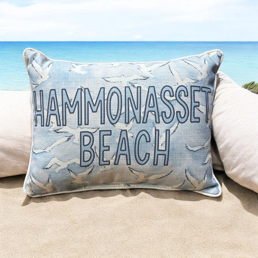 Hammonasset Beach - Seagulls Print Pillow with Natural Piping - 19-inch - Mellow Monkey