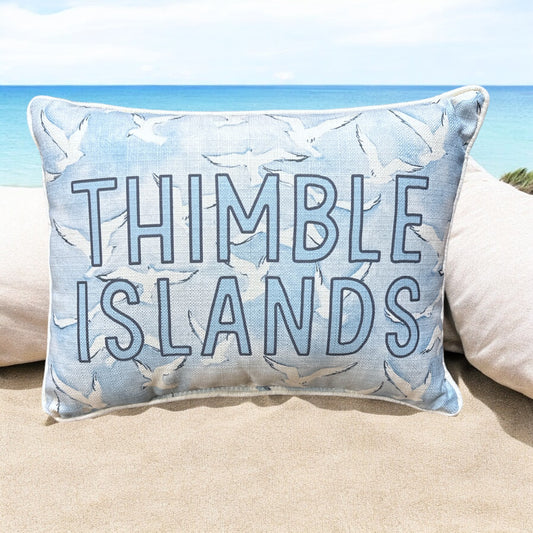 Thimble Islands  - Seagulls Print Pillow with Natural Piping - 19-inch - Mellow Monkey