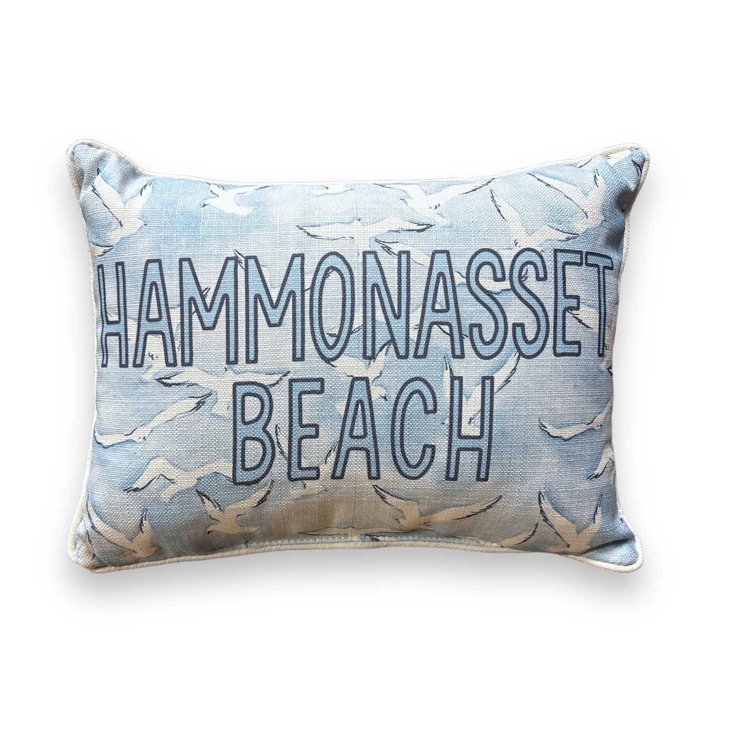 Hammonasset Beach - Seagulls Print Pillow with Natural Piping - 19-inch - Mellow Monkey