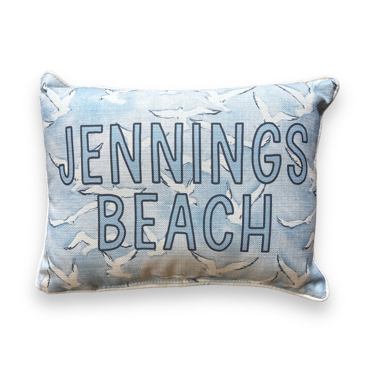 Jennings Beach - Seagulls Print Pillow with Natural Piping - 19-inch - Mellow Monkey