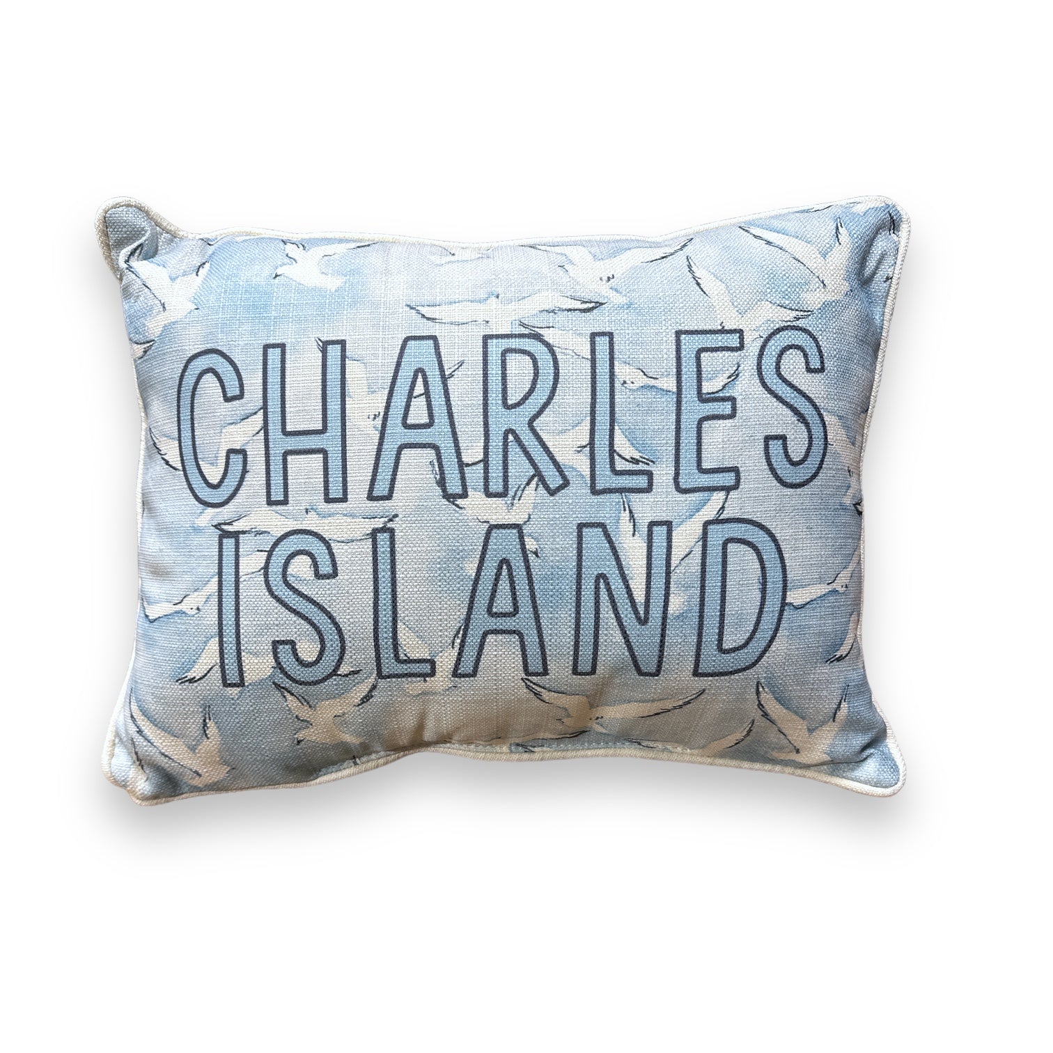 Charles Island (Milford) - Seagulls Print Pillow with Natural Piping - 19-inch - Mellow Monkey