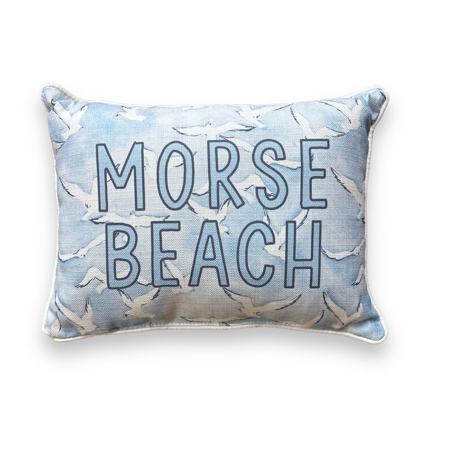 Morse Beach - Seagulls Print Pillow with Natural Piping - 19-inch - Mellow Monkey