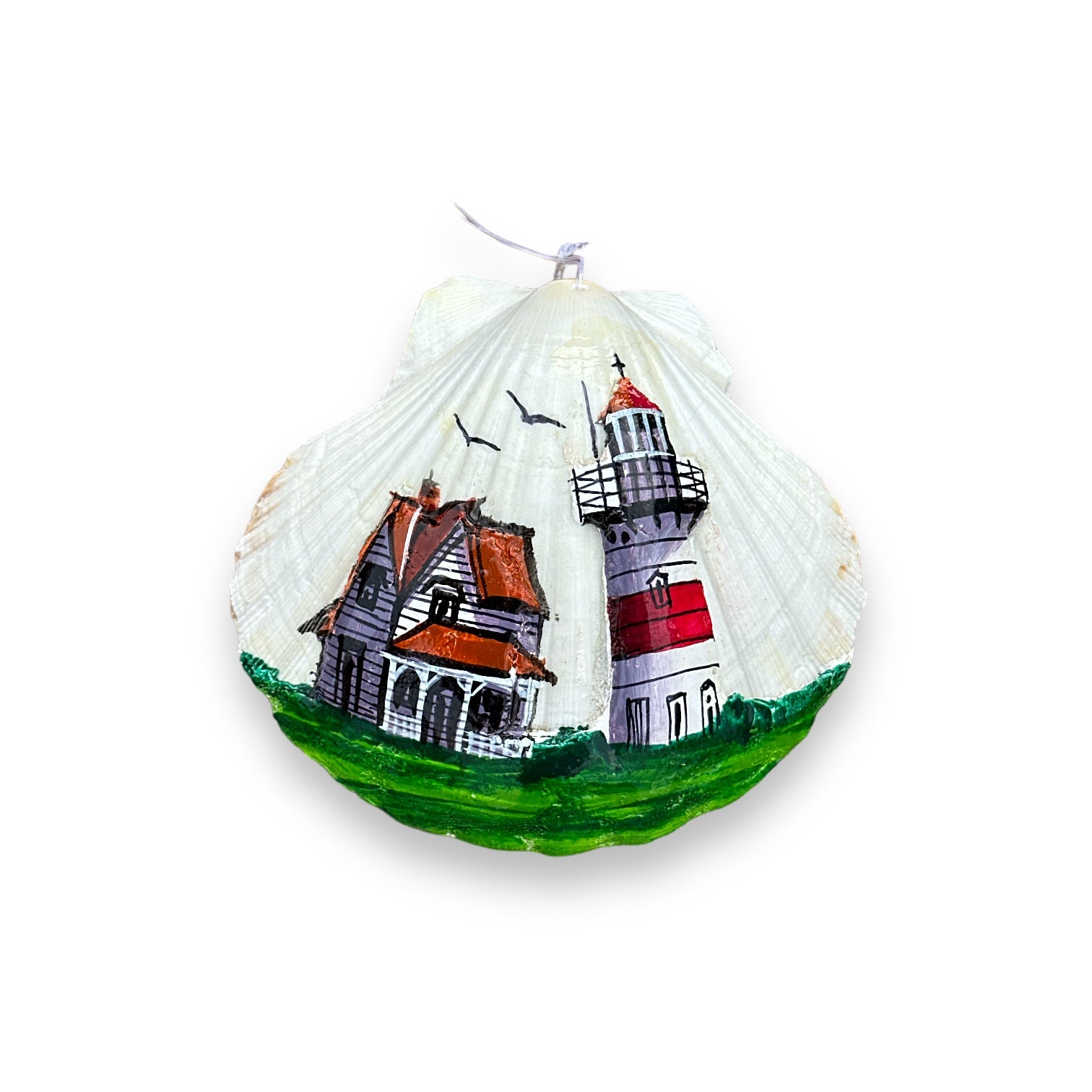 Hand Painted Shell Ornament - Stratford Point Lighthouse - Mellow Monkey