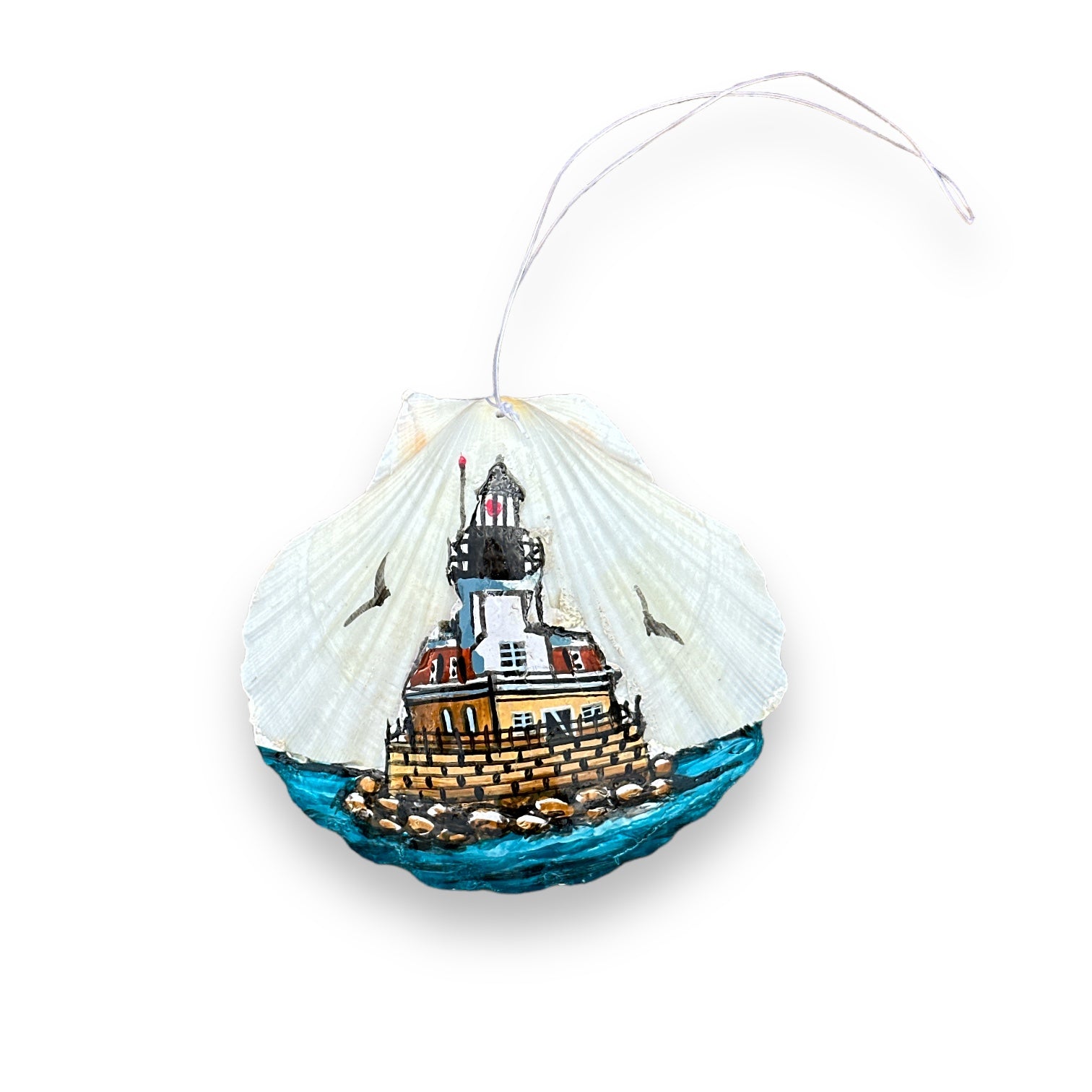 Hand Painted Shell Ornament - Penfield Reef Lighthouse - Mellow Monkey