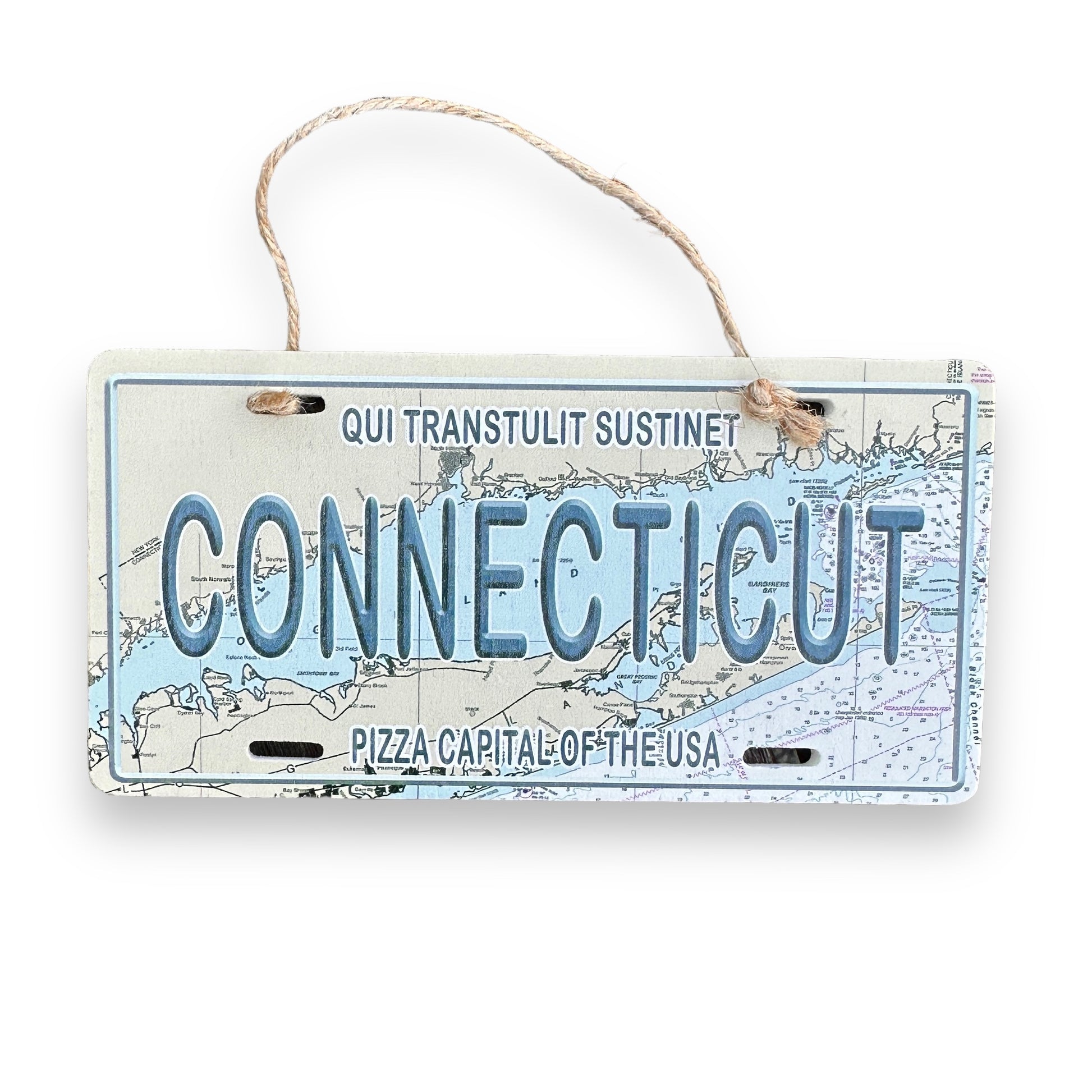 Connecticut Wooden License Plate Ornament - 5.5" - Mellow Monkey