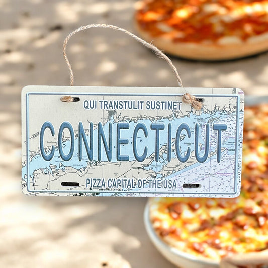 Connecticut Wooden License Plate Ornament - 5.5" - Mellow Monkey