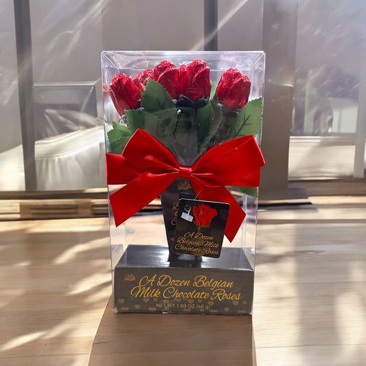 Dozen Belgian Milk Chocolate Roses In Vase