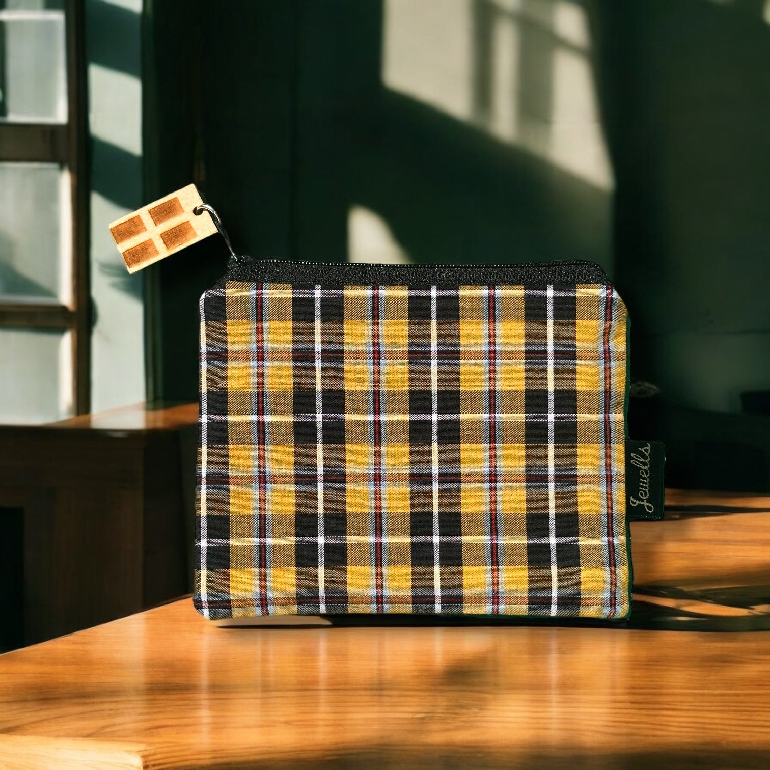 Cornish Tartan Yellow and Black Fabric Purse Pouch - Mellow Monkey