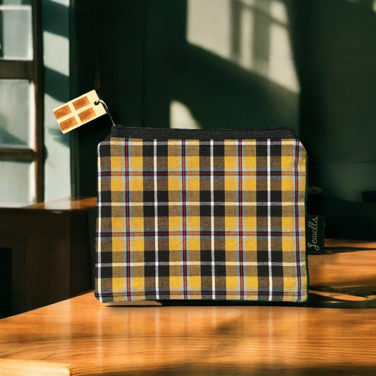 Cornish Tartan Yellow and Black Fabric Purse Pouch - Mellow Monkey