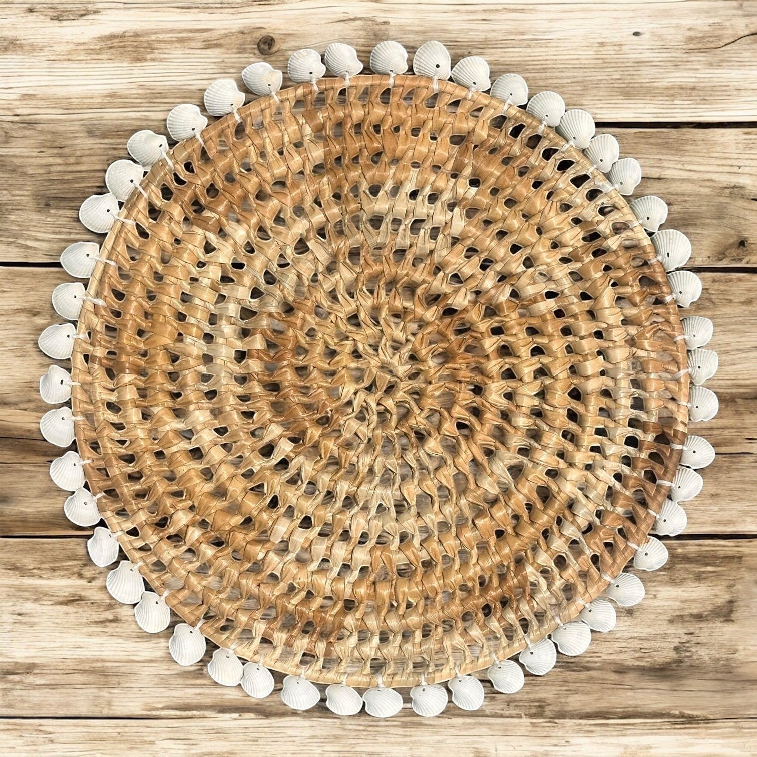 Panda Woven Round Placemat with Clam Rose Edge - 13-in - Mellow Monkey
