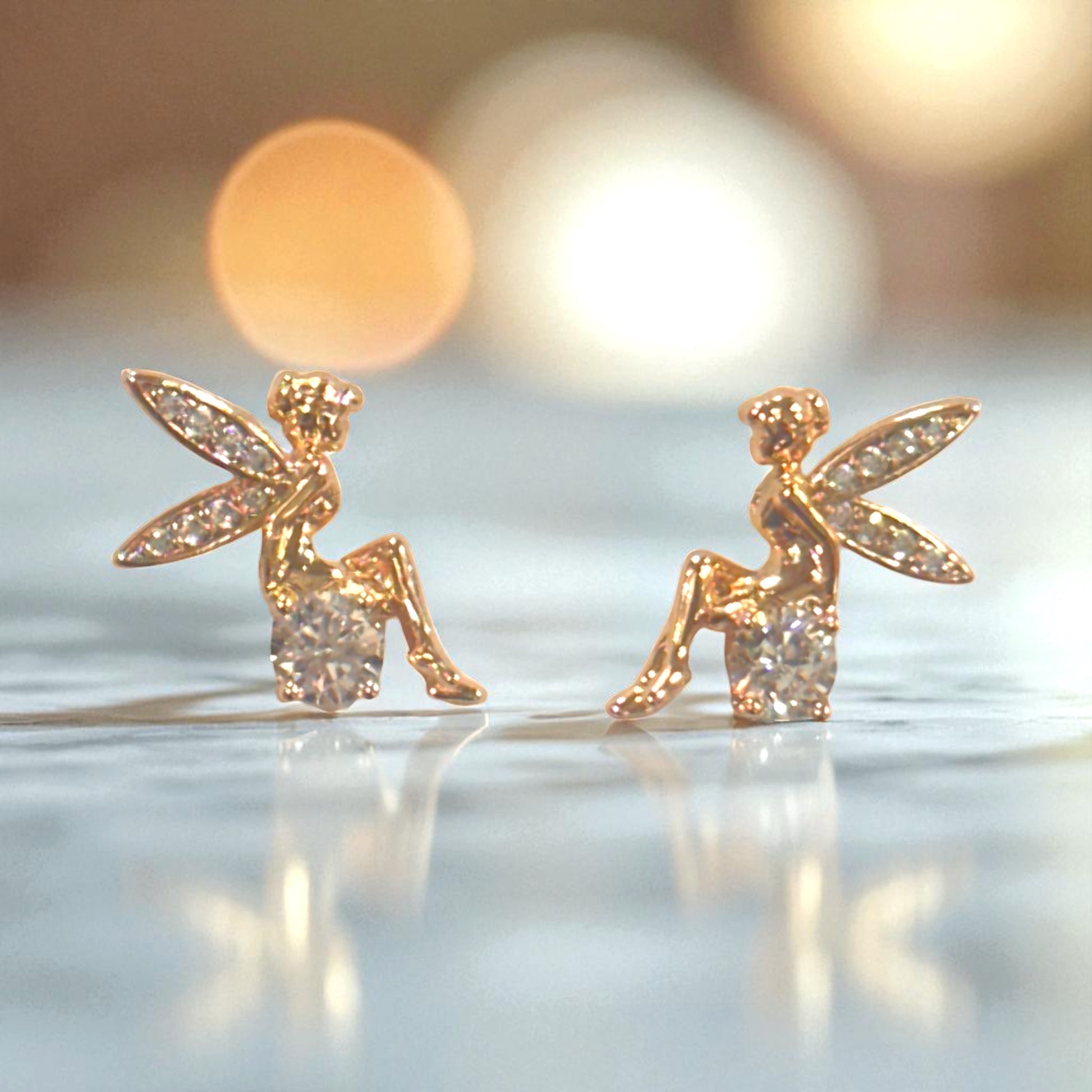 18K Gold Filled Fairy Wings Micro Paved CZ Stud Earrings - Mellow Monkey