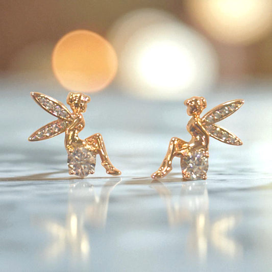 18K Gold Filled Fairy Wings Micro Paved CZ Stud Earrings - Mellow Monkey
