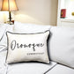 Oronoque Stratford Connecticut Throw Pillow with Pinot Script and Black Piping - 19-in - Mellow Monkey