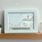 Stratford Point Lighthouse Sea Glass Birds on Watercolor Print - Framed - 7-1/2-in - Mellow Monkey