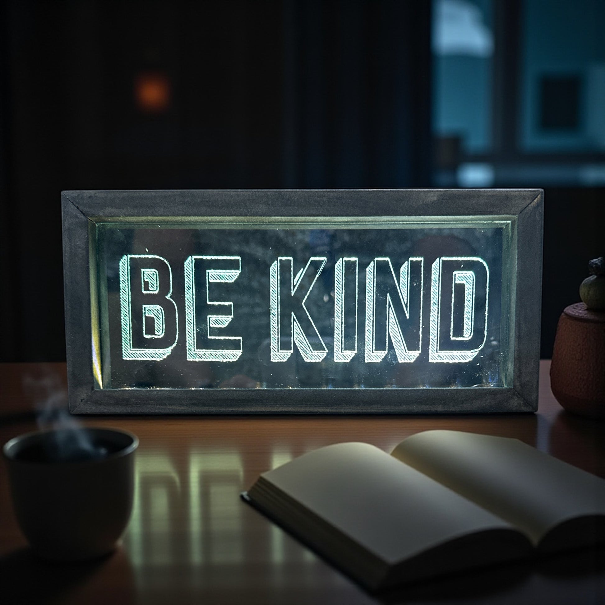 BE KIND - Wood Framed Lighted LED Sign - 9-in - Mellow Monkey