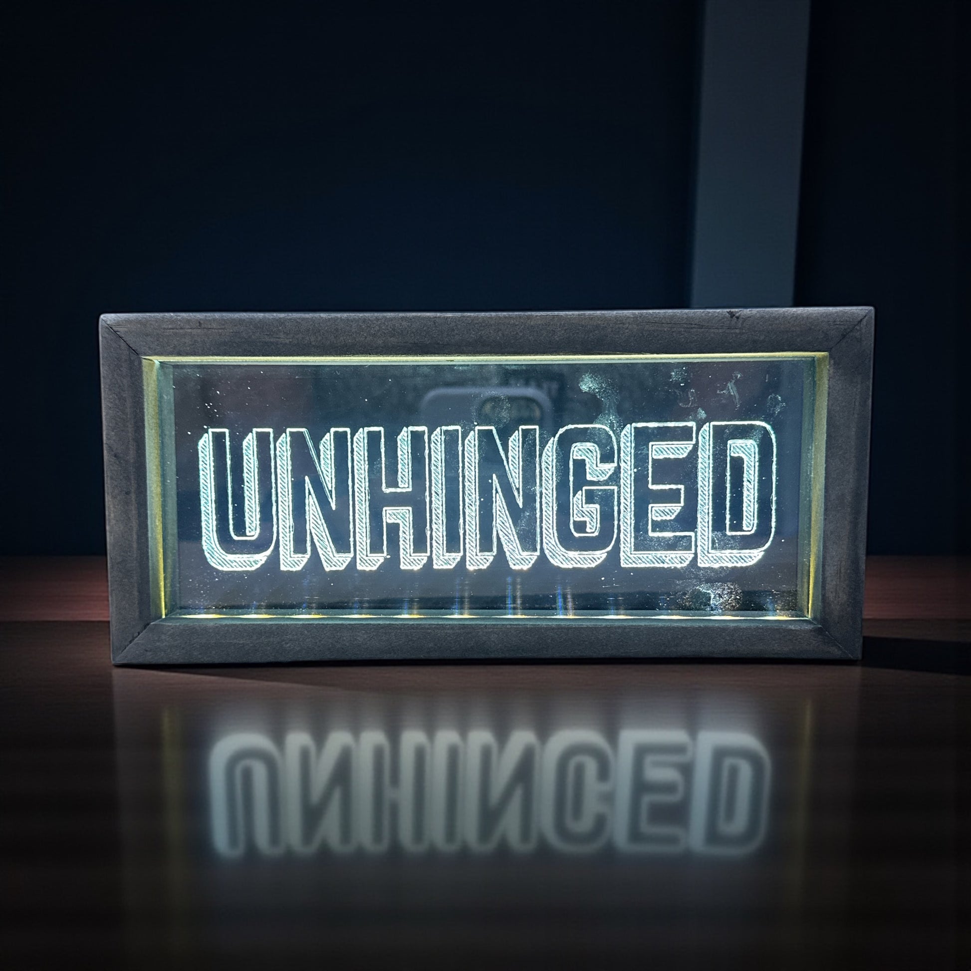 UNHINGED - Wood Framed Lighted LED Sign - 9-in - Mellow Monkey