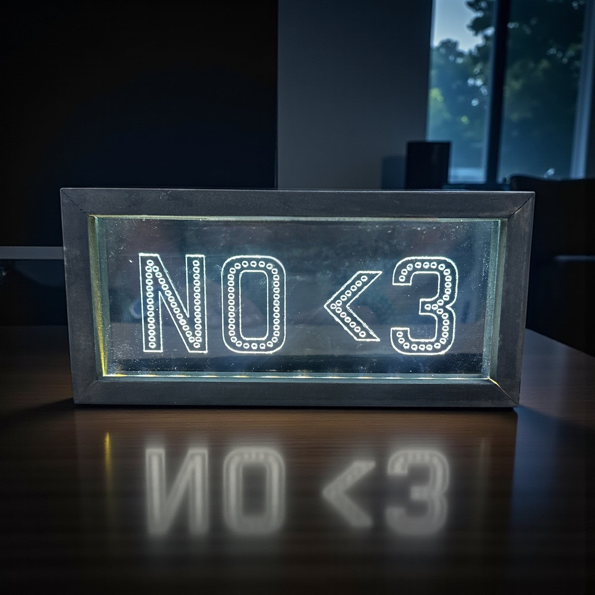 NO <3 - Wood Framed Lighted LED Sign - 9-in - Mellow Monkey