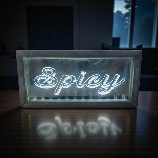 Spicy - Wood Framed Lighted LED Sign - 9-in