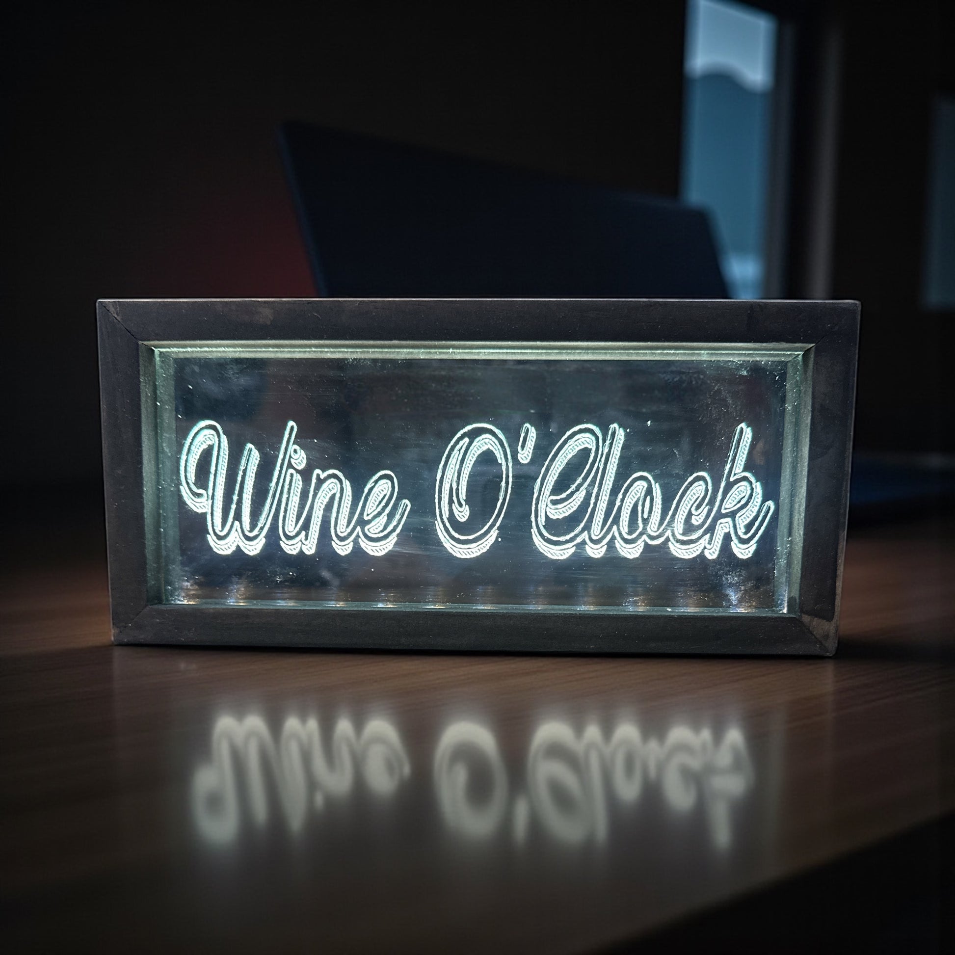 Wine O'Clock - Wood Framed Lighted LED Sign - 9-in - Mellow Monkey