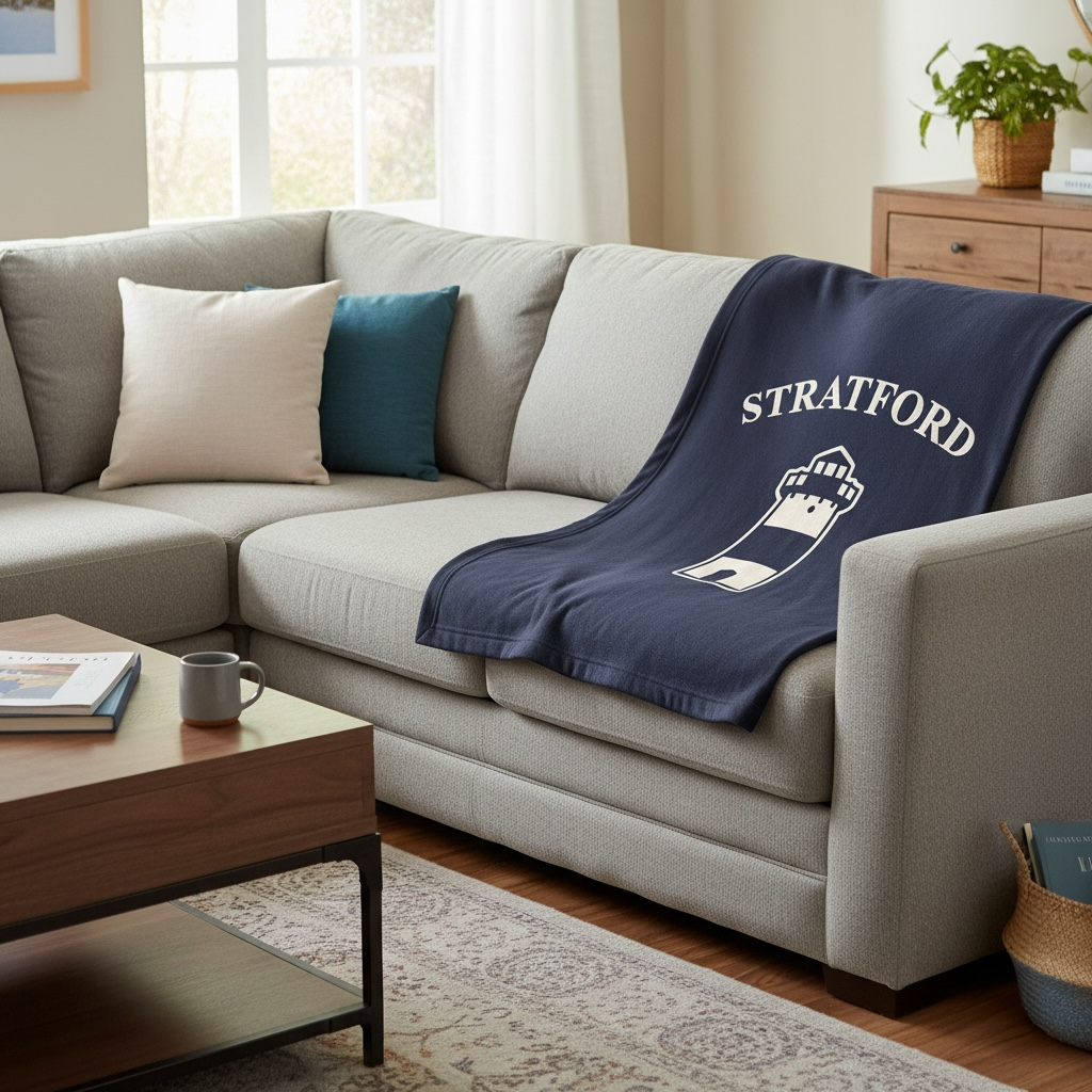 Stratford Lighthouse Fleece Throw NAVY - 100% Benefits Lordship School PTA - Mellow Monkey